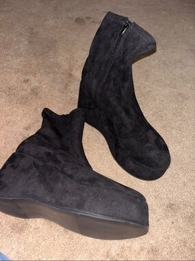 Wild Pair Black Suede Platform Ankle Boots